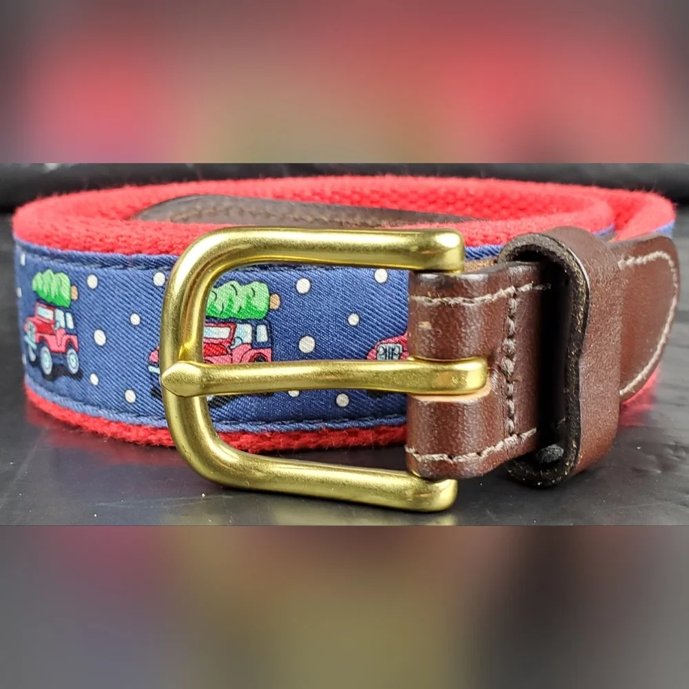 Vineyard Vines Boys Jeep Christmas Tree Canvas Club Belt Preppy - Size 26 - EUC